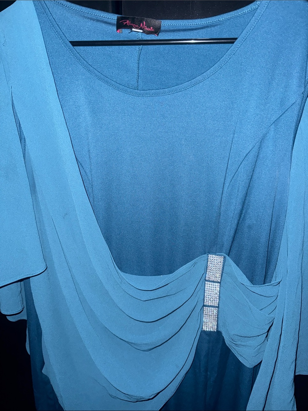 Elegant Teal Midi Dress with Cape Sleeves - Picture 3 of 6
